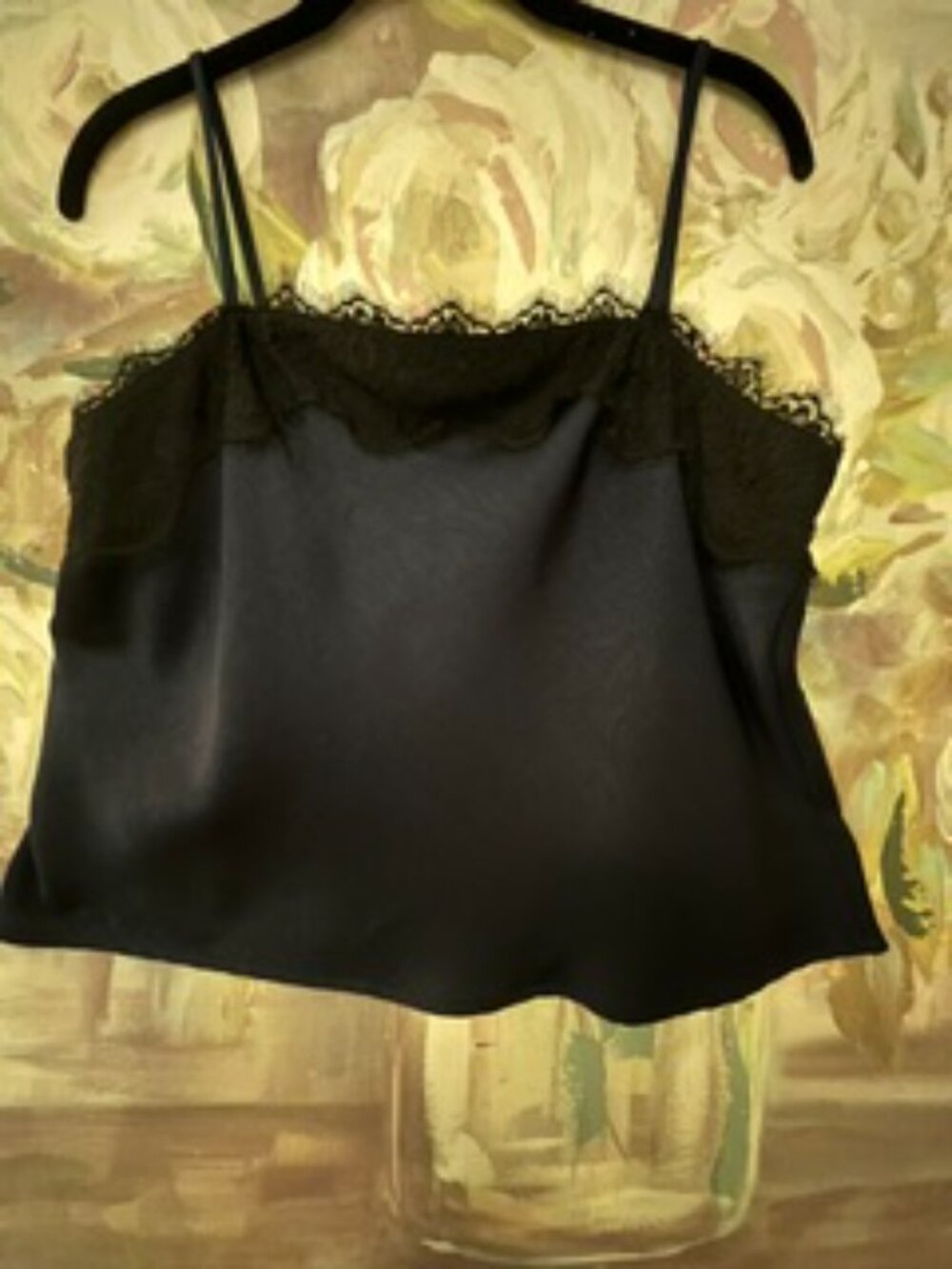 Navy Satin Lace Trim Camisole | Chic Sleeveless Cami Tank Top | Elegant Layering